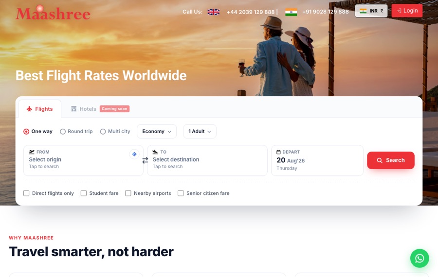 Screenshot of Maashree Flight Booking Platform